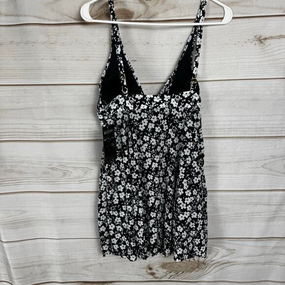 A.C.T White & Black Floral Print Mesh Overlay 1-Piece Swimsuit Size 12 - Picture 5 of 10